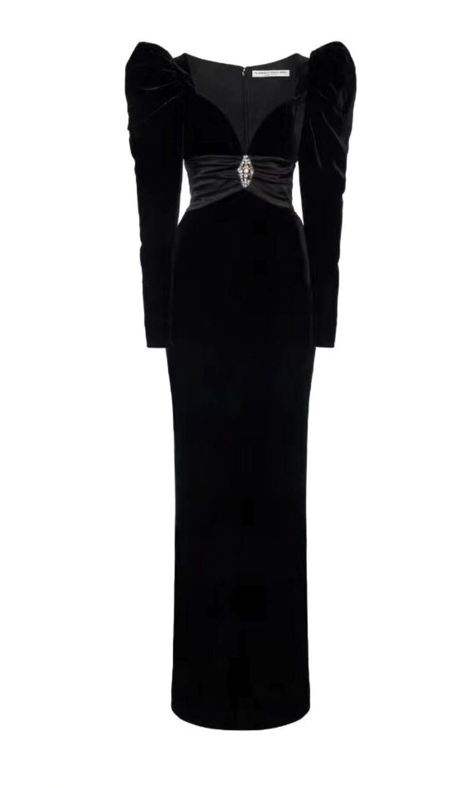 SCHMALE MAXIKLEID AUS SAMT MIT SCHAFSBEINE-ÄRMELN IN SCHWARZ