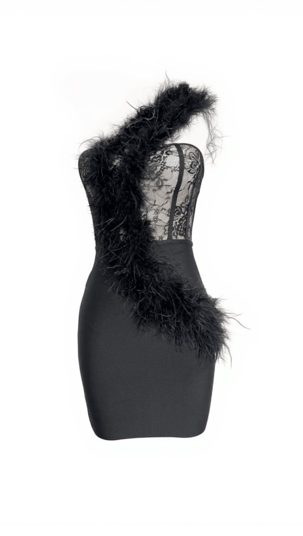 AIIZIE HAYES ONE SHOULDER FEATHER BANDAGE DRESS - product image
