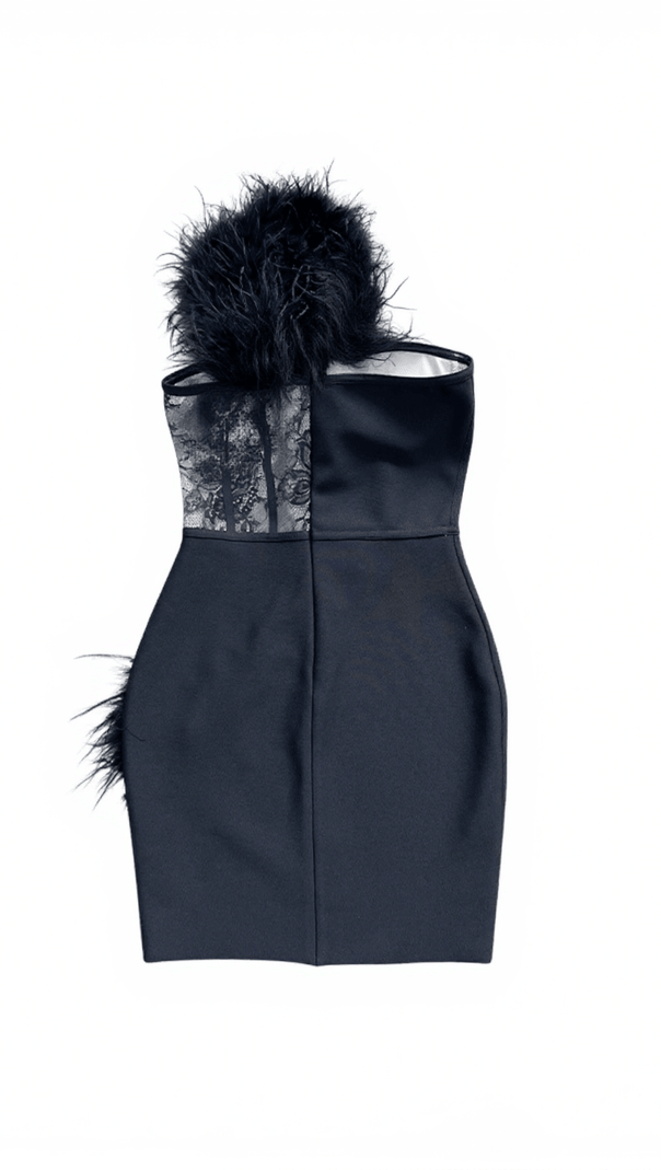 AIIZIE HAYES ONE SHOULDER FEATHER BANDAGE DRESS - product image