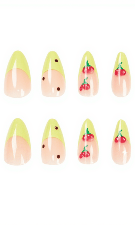 Unghie finte con bordo verde ciliegia