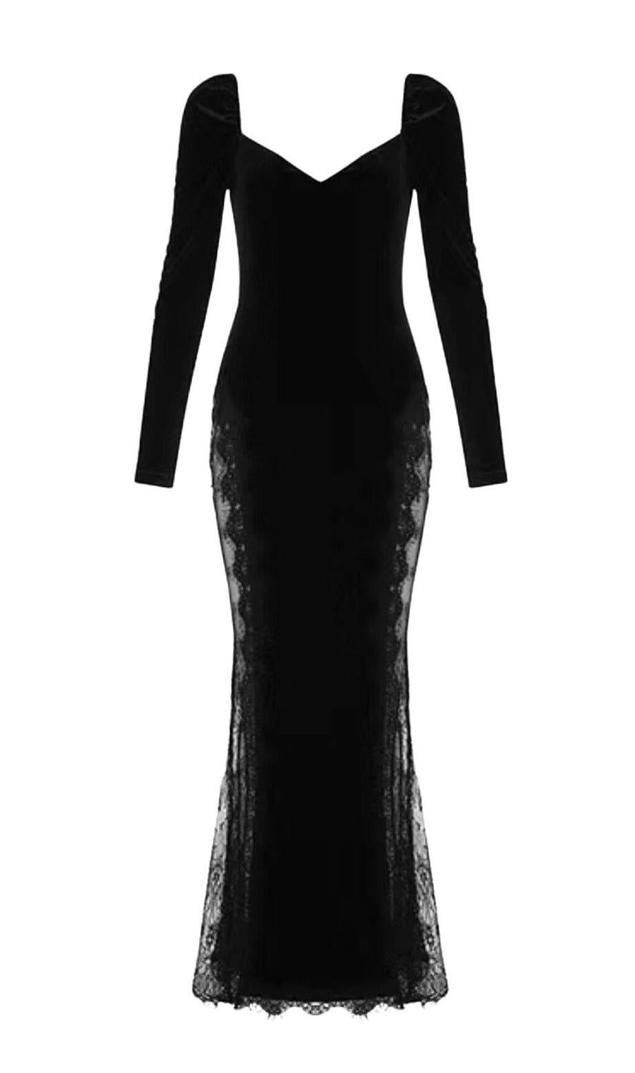 MIDIKLEID MIT ECKIGEM AUSSCHNITT, SPITZENNÄHTEN UND HOHEM SCHLITZ IN SCHWARZ