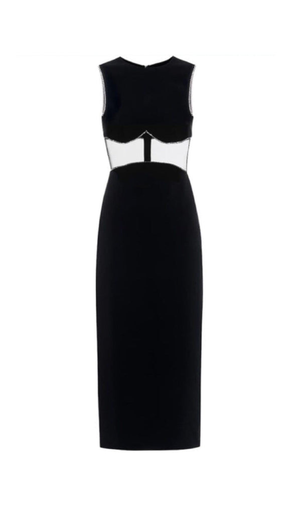 OPEN-WAISTED STITCHED BUTTOCK DRESS IN BLACK