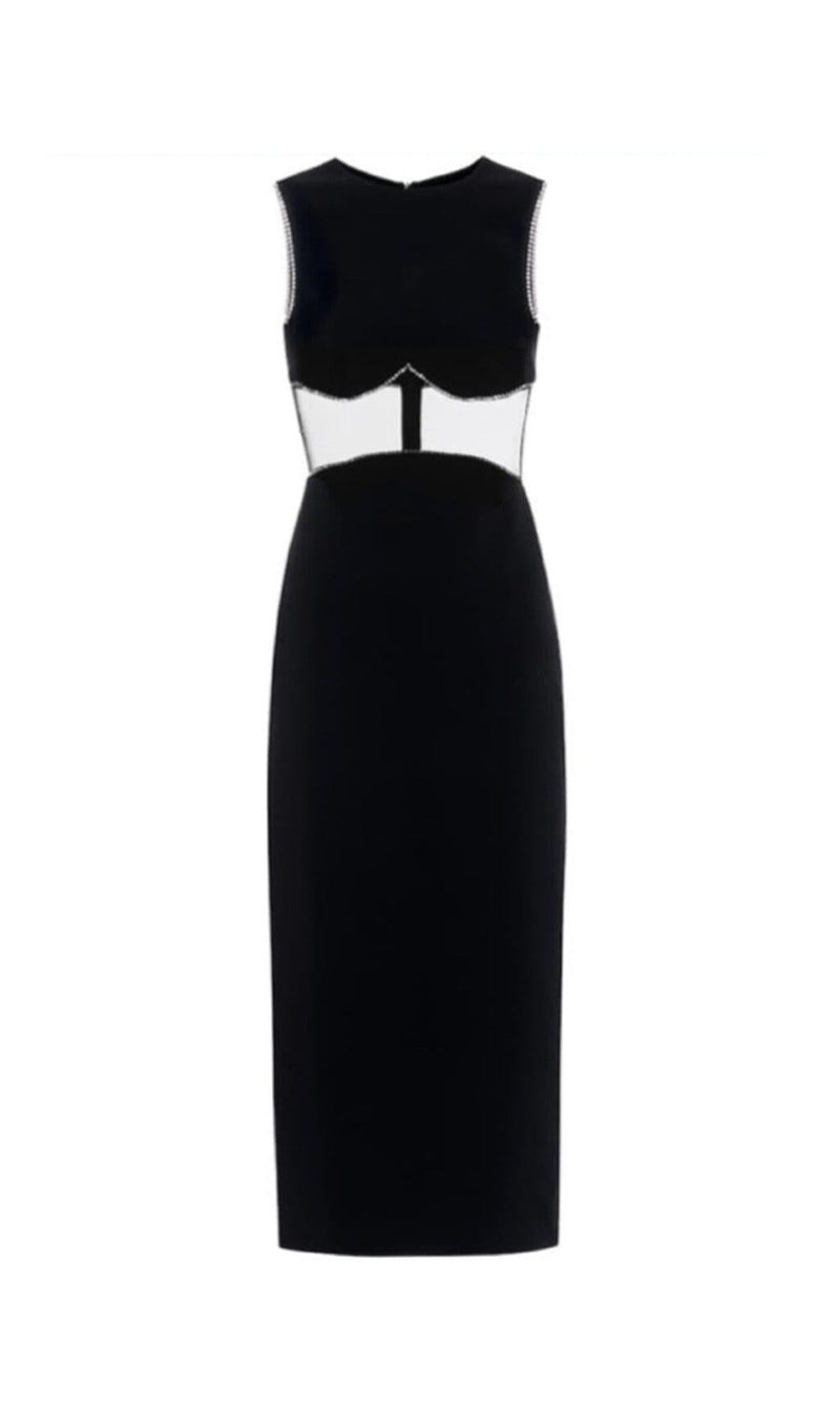 OPEN-WAISTED STITCHED BUTTOCK DRESS IN BLACK