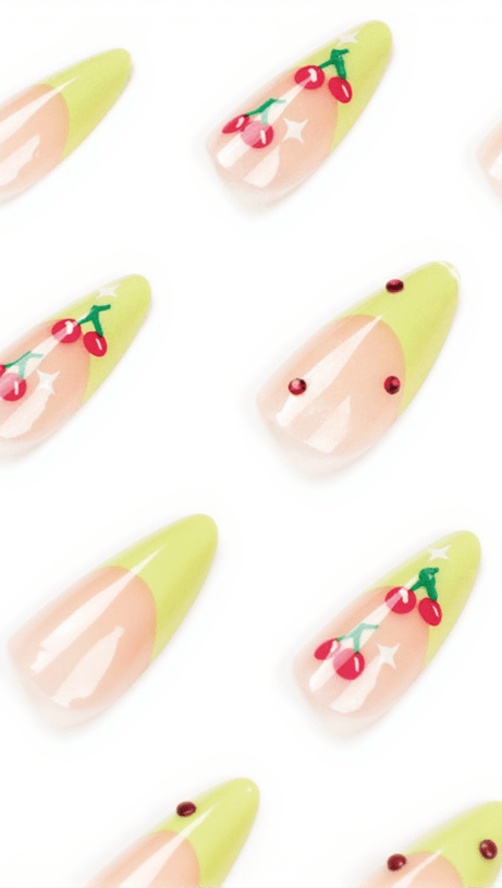 UNGHIE A PRESSIONE CON BORDO VERDE FRANCESE CILIEGIA