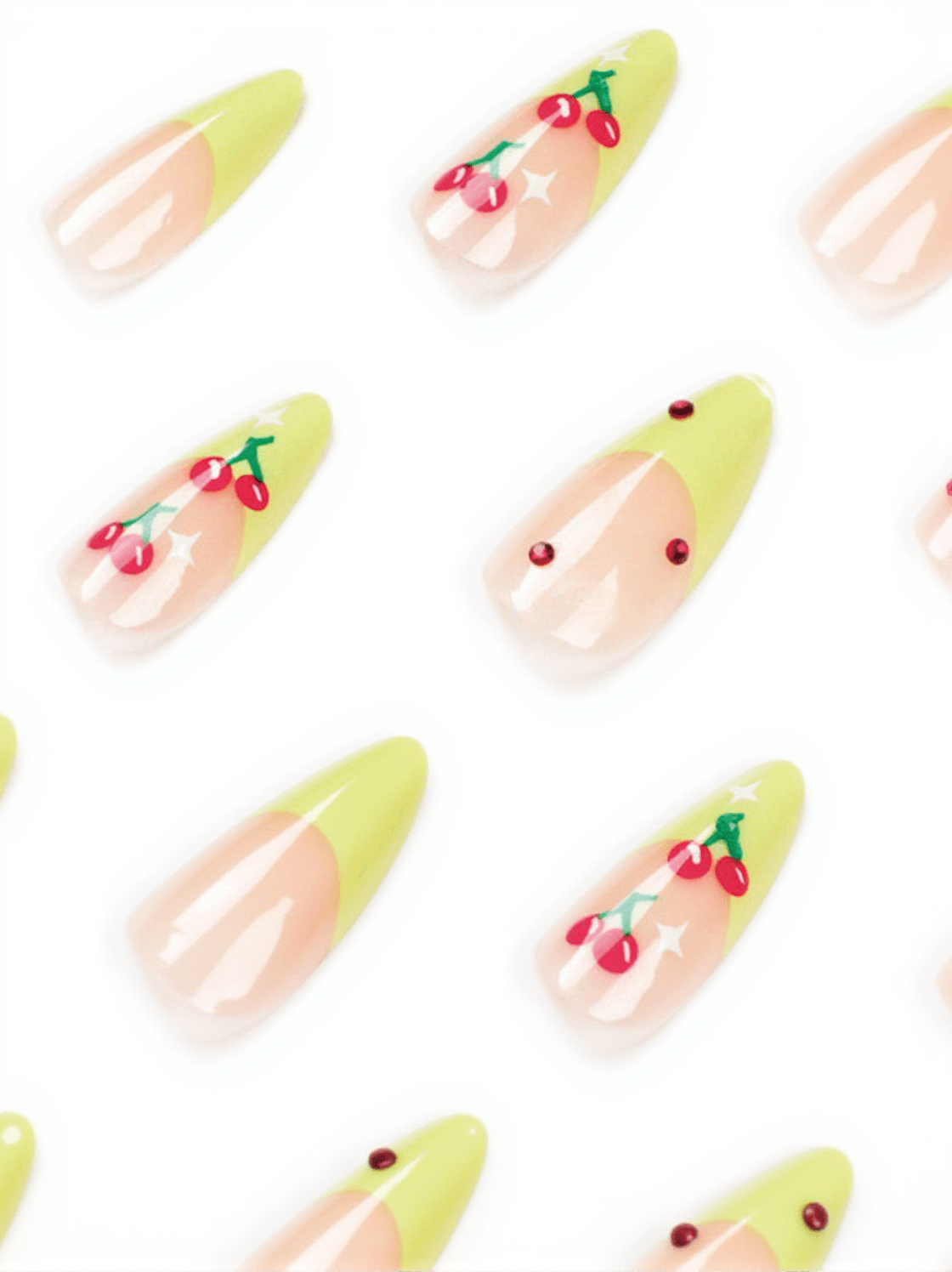CHERRY FRENCH GREEN EDGE PRESS ON NAILS