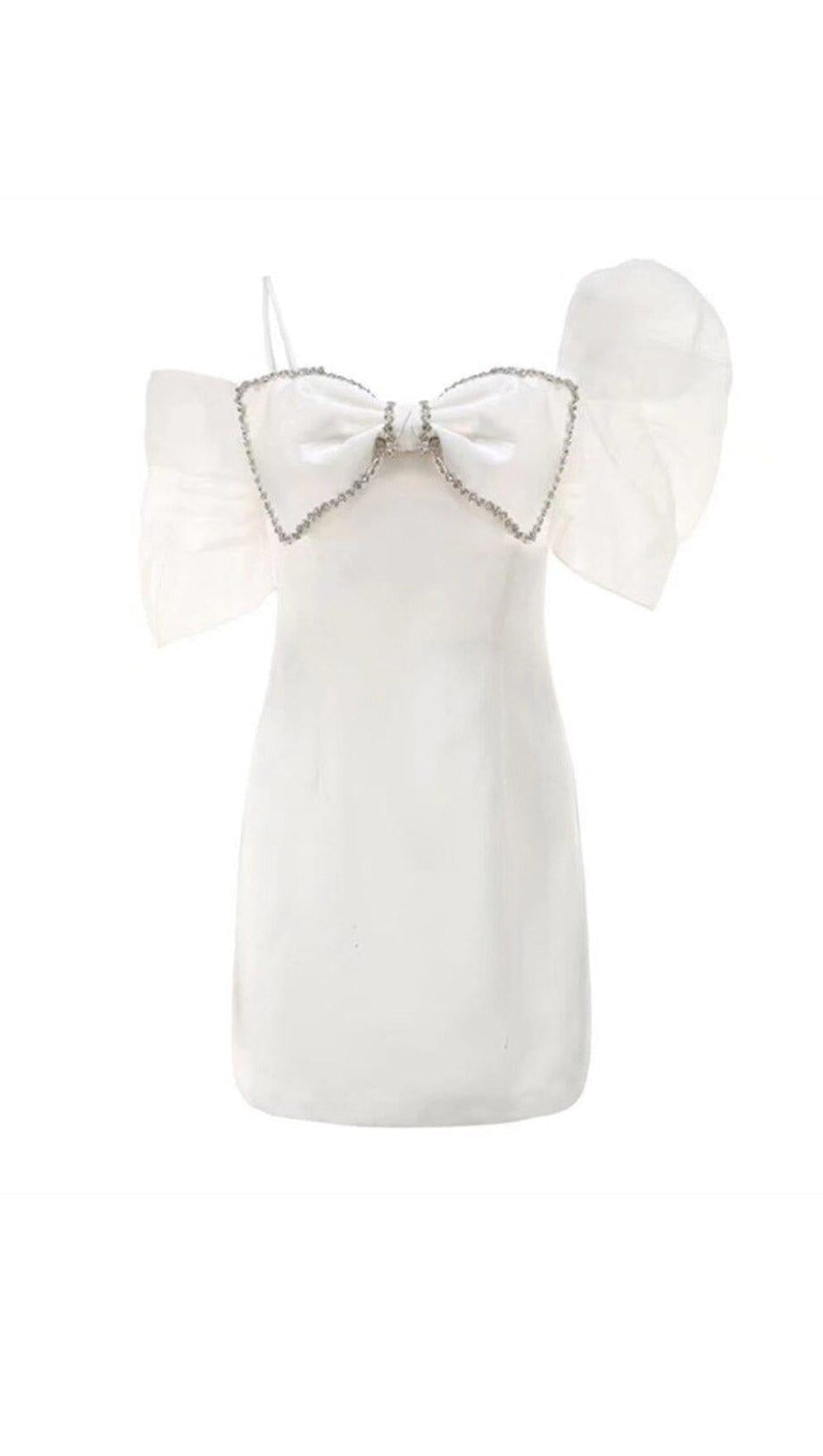 WHITE PUFF SLEEVE BOW DRESS