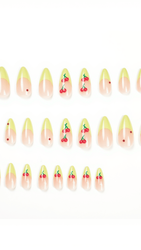 UNGHIE A PRESSIONE CON BORDO VERDE FRANCESE CILIEGIA