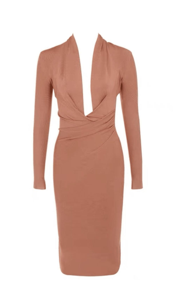 AIIZIE DARK V SKINNY DRESS IN CHOCOLATE - product image