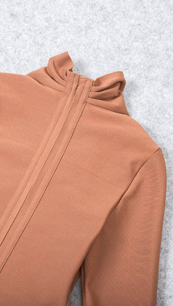 AIIZIE DARK V SKINNY DRESS IN CHOCOLATE - product image