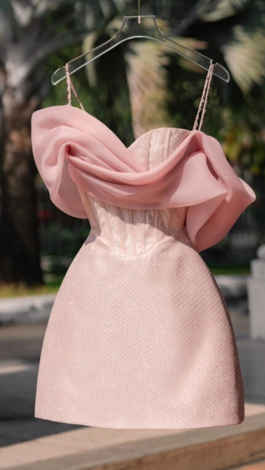 STRAP FISHBONE MINI DRESS IN PINK