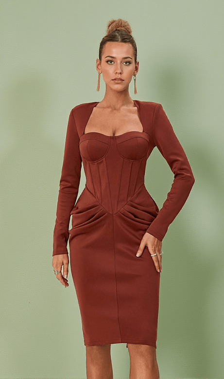 Noelani Long Sleeve Corset Midi Dress