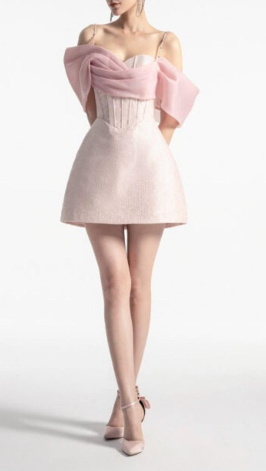 STRAP FISHBONE MINI DRESS IN PINK