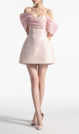 STRAP FISHBONE MINI DRESS IN PINK