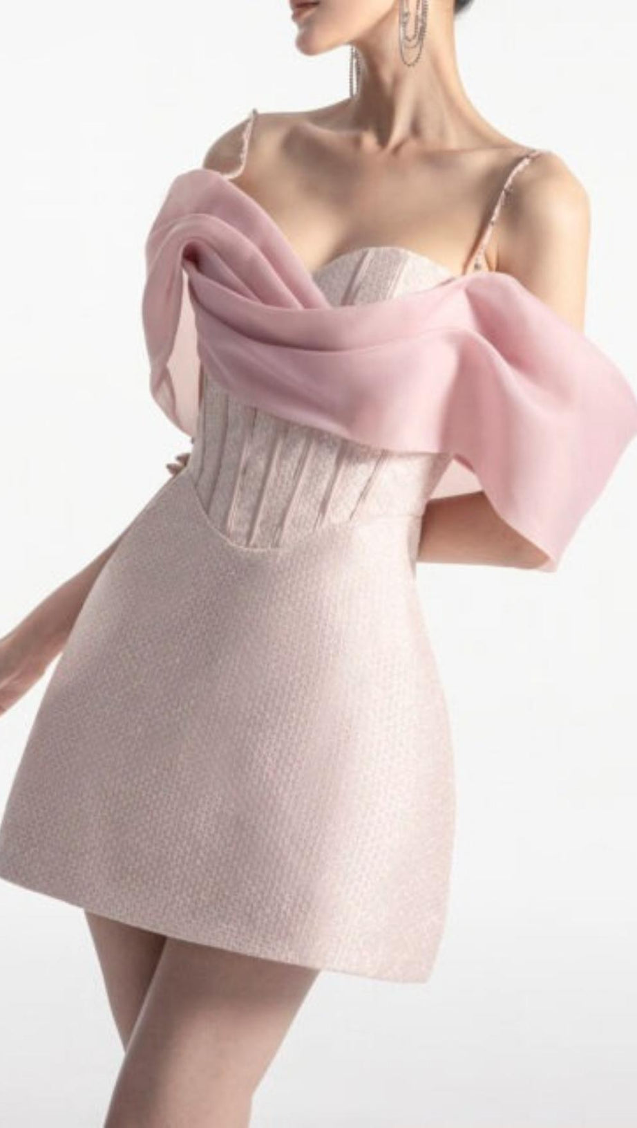 STRAP FISHBONE MINI DRESS IN PINK