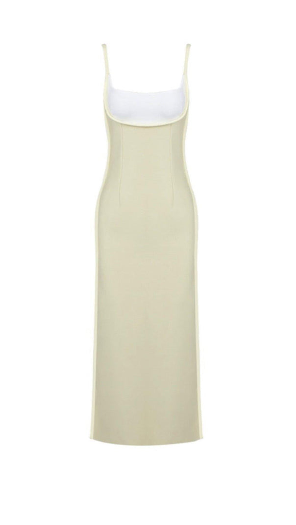 ABITO MIDI CON BRETELLE COLOR BLOCK VERDE LATTUGA