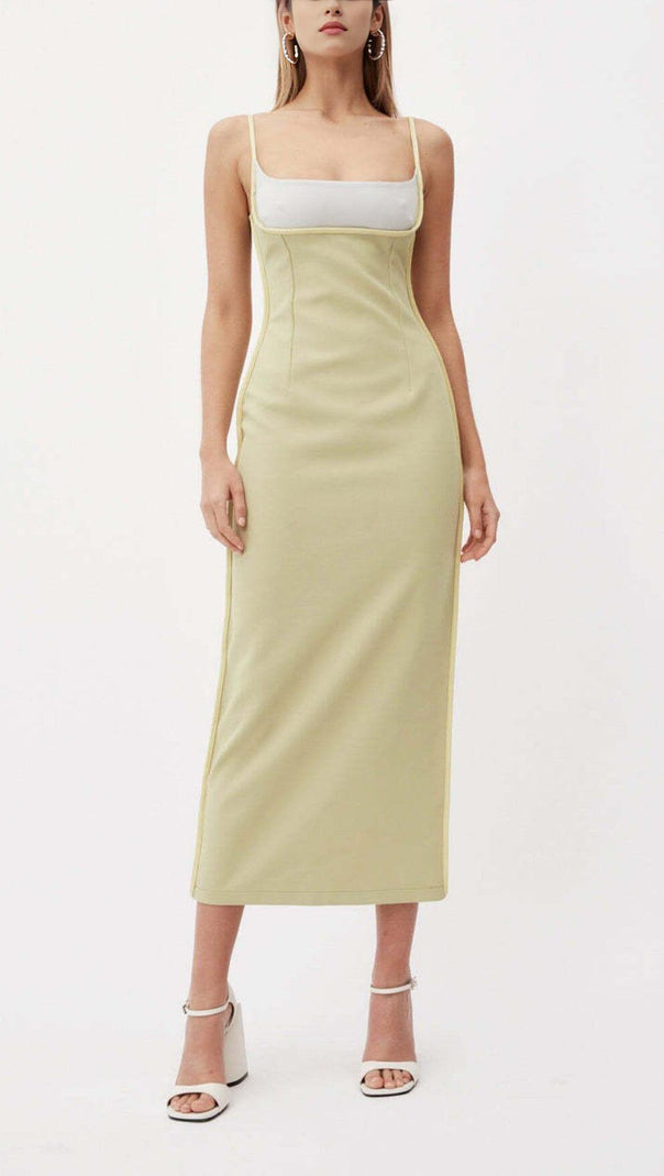 ABITO MIDI CON BRETELLE COLOR BLOCK VERDE LATTUGA