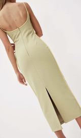 COLOR BLOCK SUSPENDER MIDI DRESS IN LETTUCE GREEN