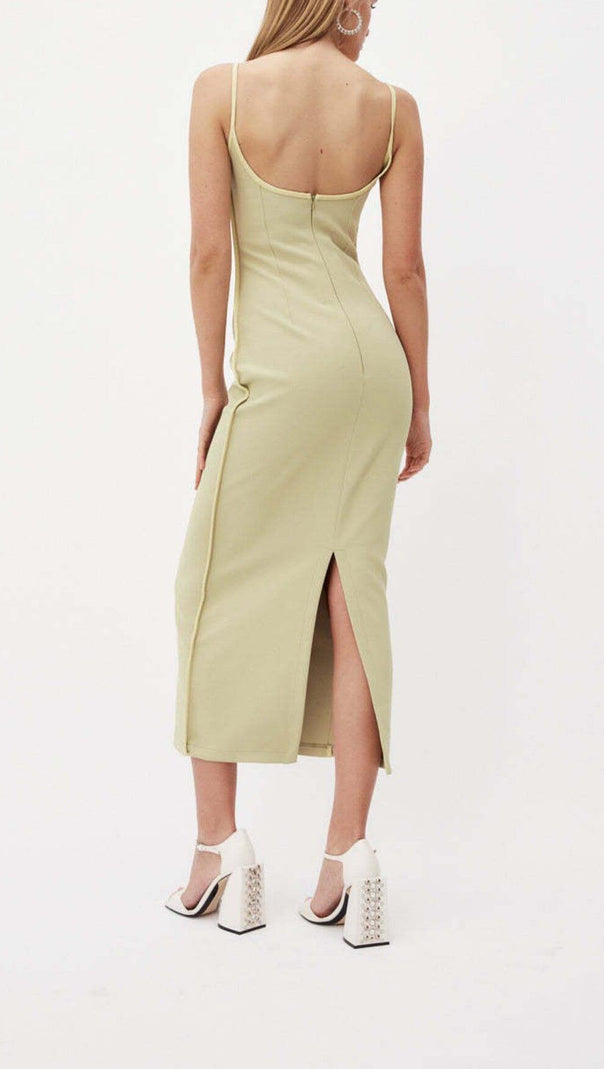 ABITO MIDI CON BRETELLE COLOR BLOCK VERDE LATTUGA