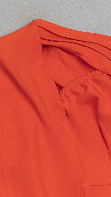 ORANGE ONE SHOULDER CLOAK SLEEVE WRAP HEM DRESS