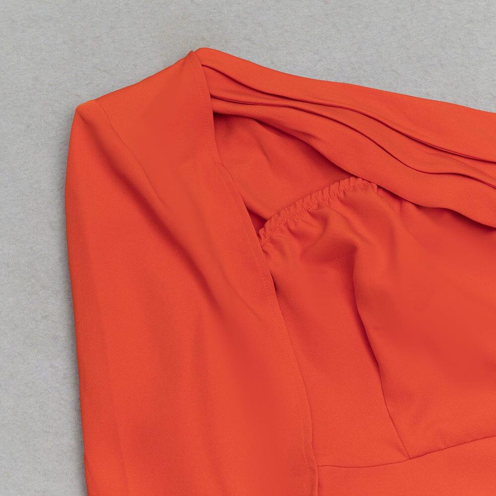 AIIZIE ORANGE ONE SHOULDER CLOAK SLEEVE WRAP HEM DRESS - product image