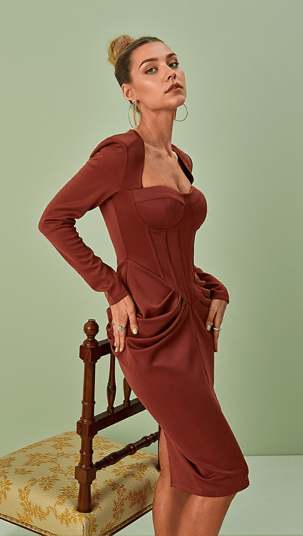AIIZIE NOELANI LONG SLEEVE CORSET MIDI DRESS - product image