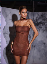 Kyrie Backless Crystal Mini Dress In Brown