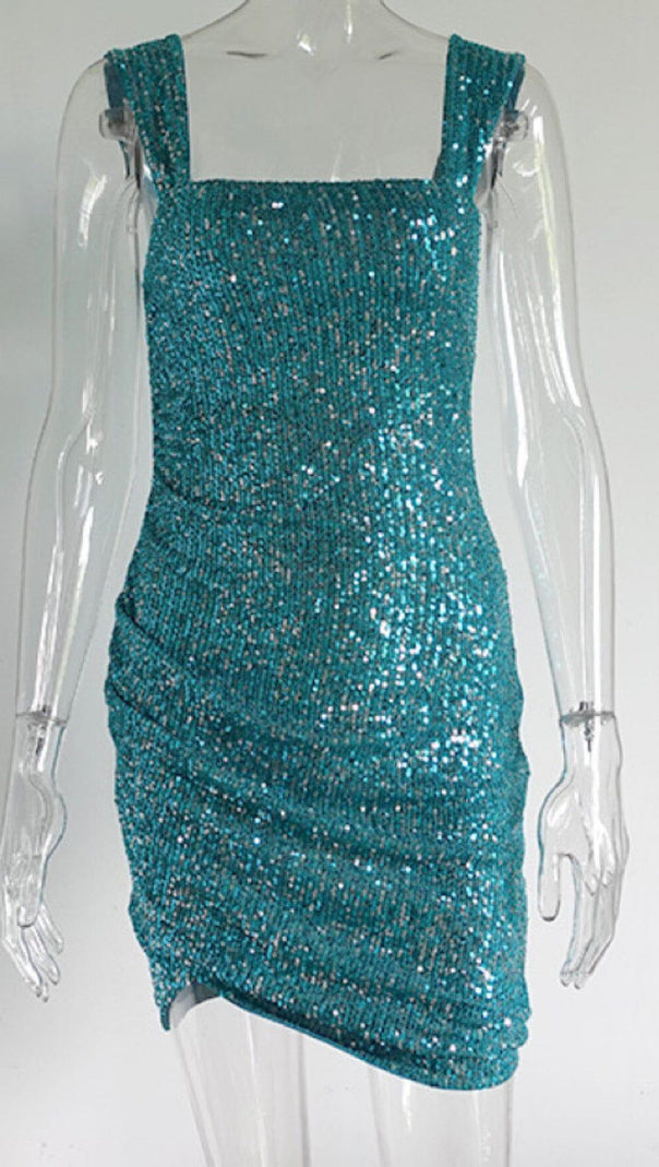 AIIZIE SQUARE-NECK SEQUIN SUSPENDER DRESS IN BLUE - product image