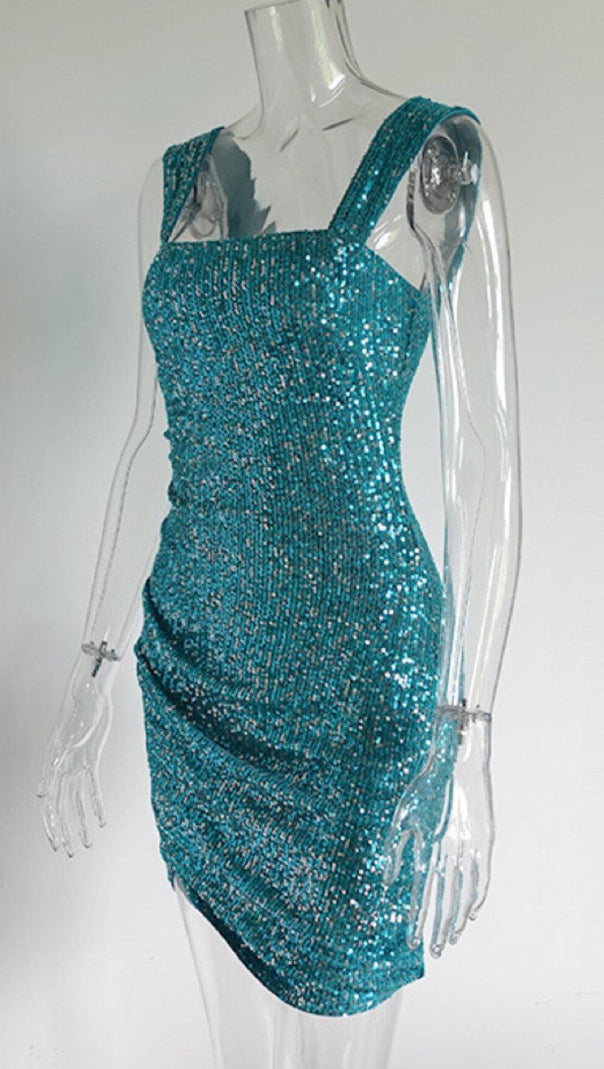 AIIZIE SQUARE-NECK SEQUIN SUSPENDER DRESS IN BLUE - product image
