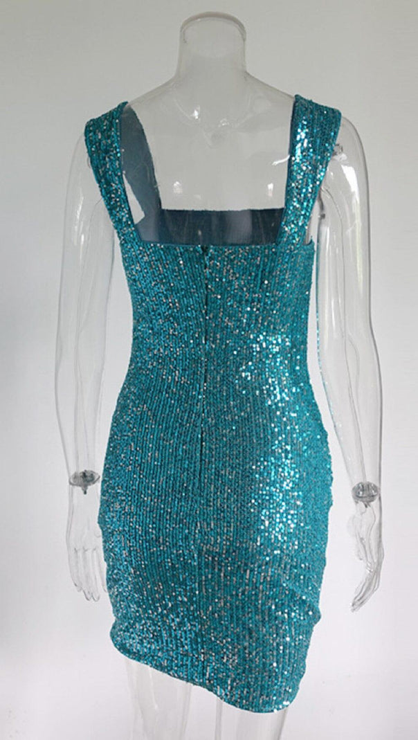 AIIZIE SQUARE-NECK SEQUIN SUSPENDER DRESS IN BLUE - product image