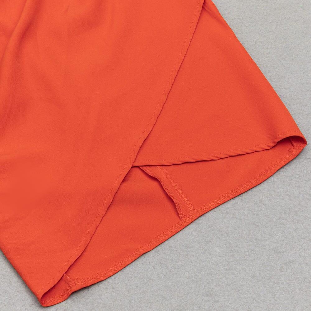 AIIZIE ORANGE ONE SHOULDER CLOAK SLEEVE WRAP HEM DRESS - product image