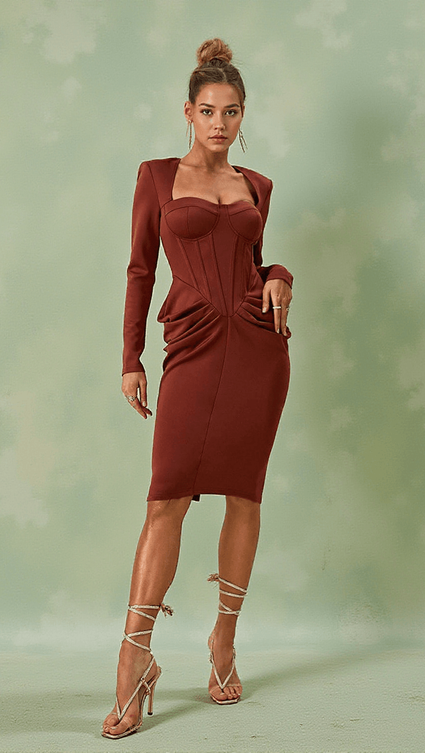 AIIZIE NOELANI LONG SLEEVE CORSET MIDI DRESS - product image