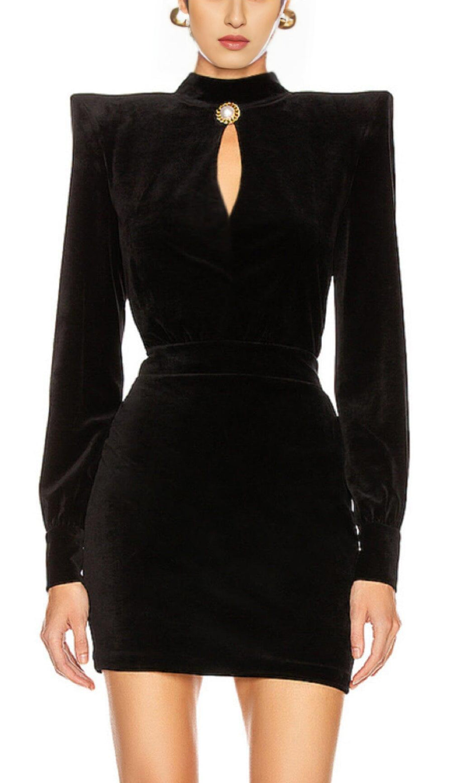 MINIKLEID MIT ECKIGER SCHULTER IN SCHWARZ
