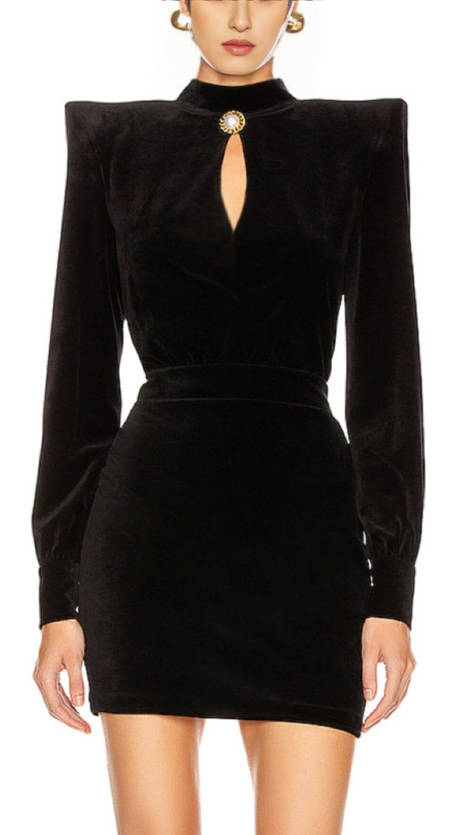MINIKLEID MIT ECKIGER SCHULTER IN SCHWARZ