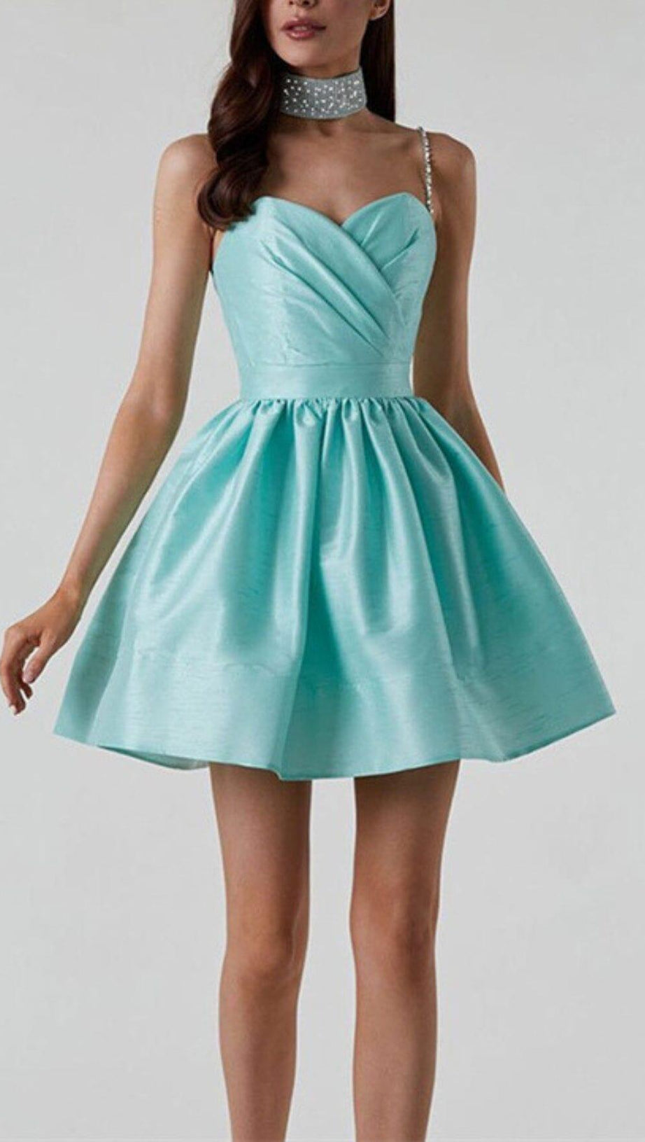 DIAMOND SUSPENDER DRESS IN MINT GREEN