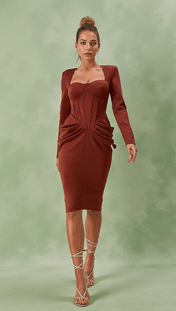 AIIZIE NOELANI LONG SLEEVE CORSET MIDI DRESS - product image