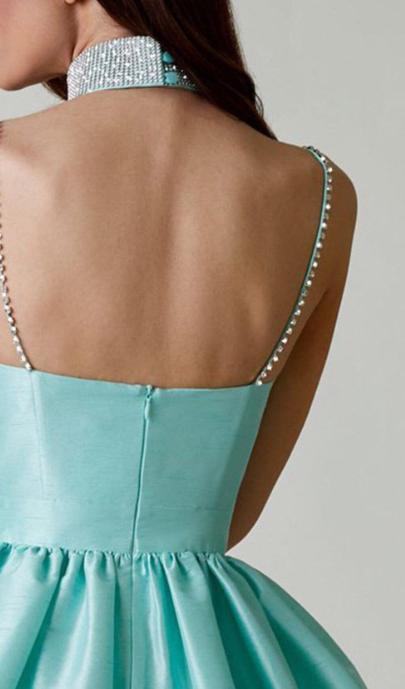 DIAMOND SUSPENDER DRESS IN MINT GREEN