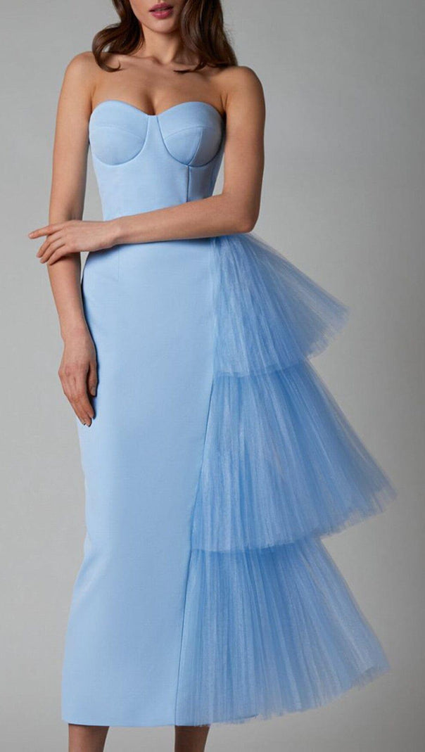 AIIZIE MESH STITCHED DRESS IN LIGHT BLUE - product image
