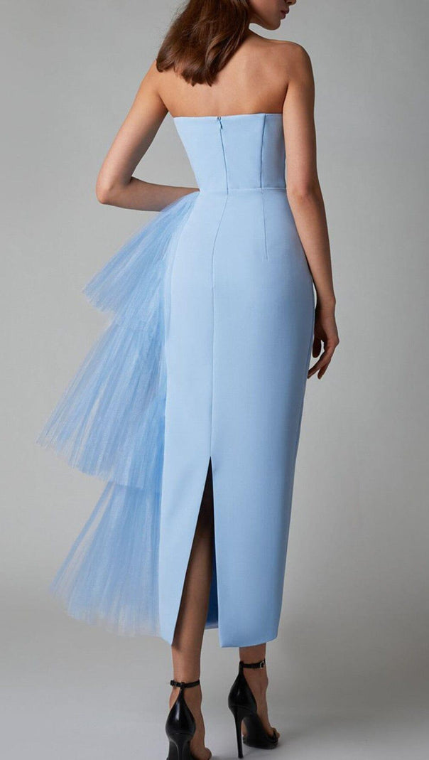 AIIZIE MESH STITCHED DRESS IN LIGHT BLUE - product image