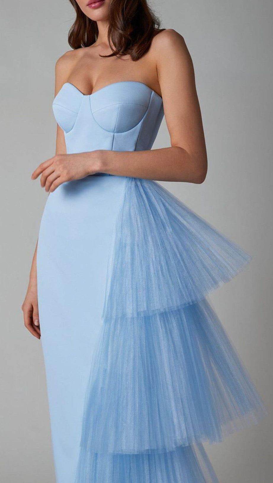 MESH STITCHED DRESS IN LIGHT BLUE