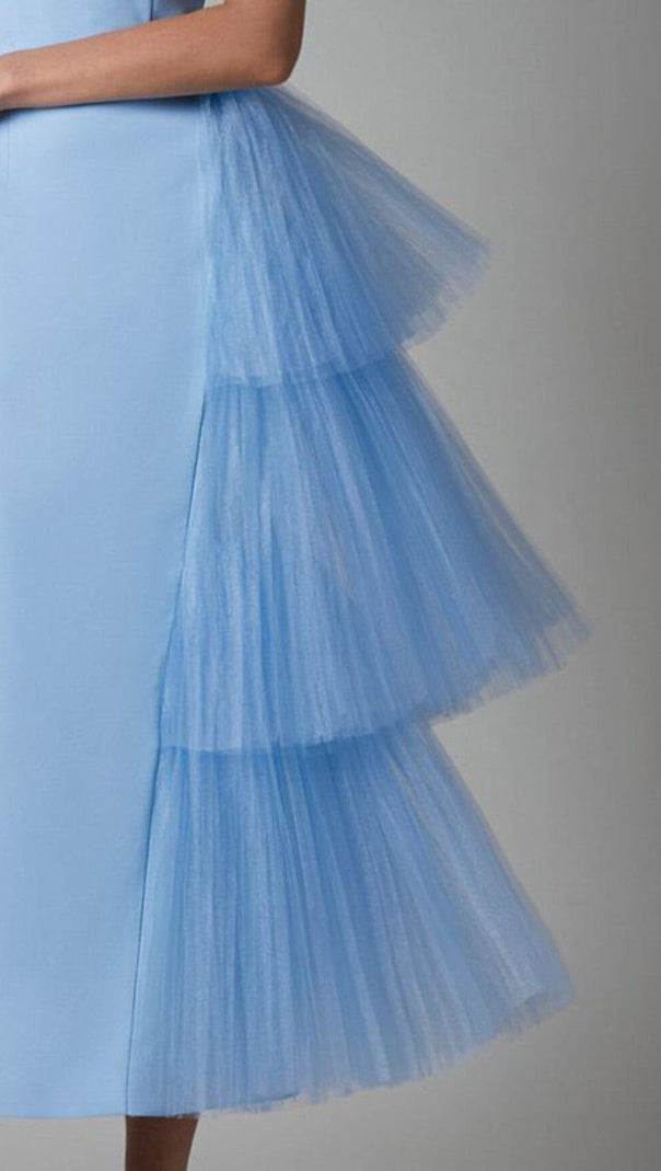 AIIZIE MESH STITCHED DRESS IN LIGHT BLUE - product image