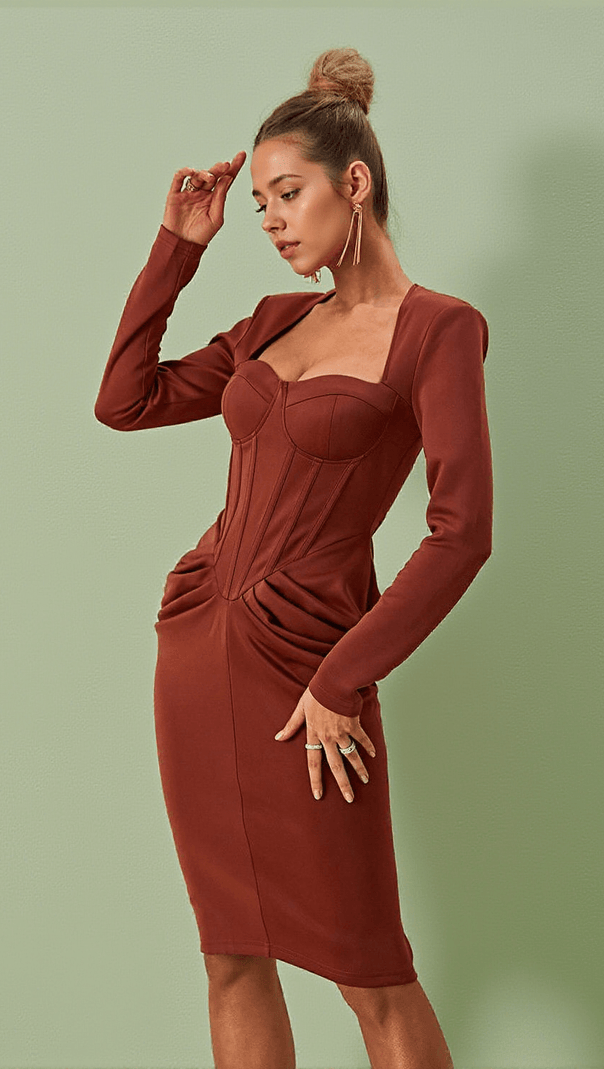 AIIZIE NOELANI LONG SLEEVE CORSET MIDI DRESS - product image