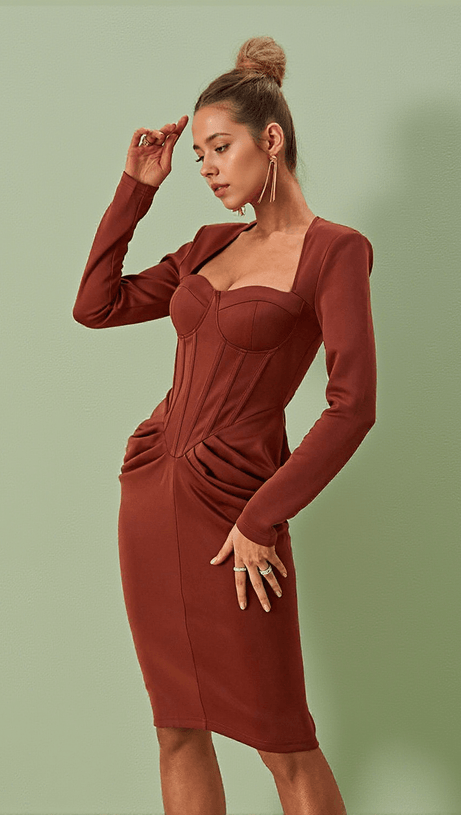NOELANI LONG SLEEVE CORSET MIDI DRESS