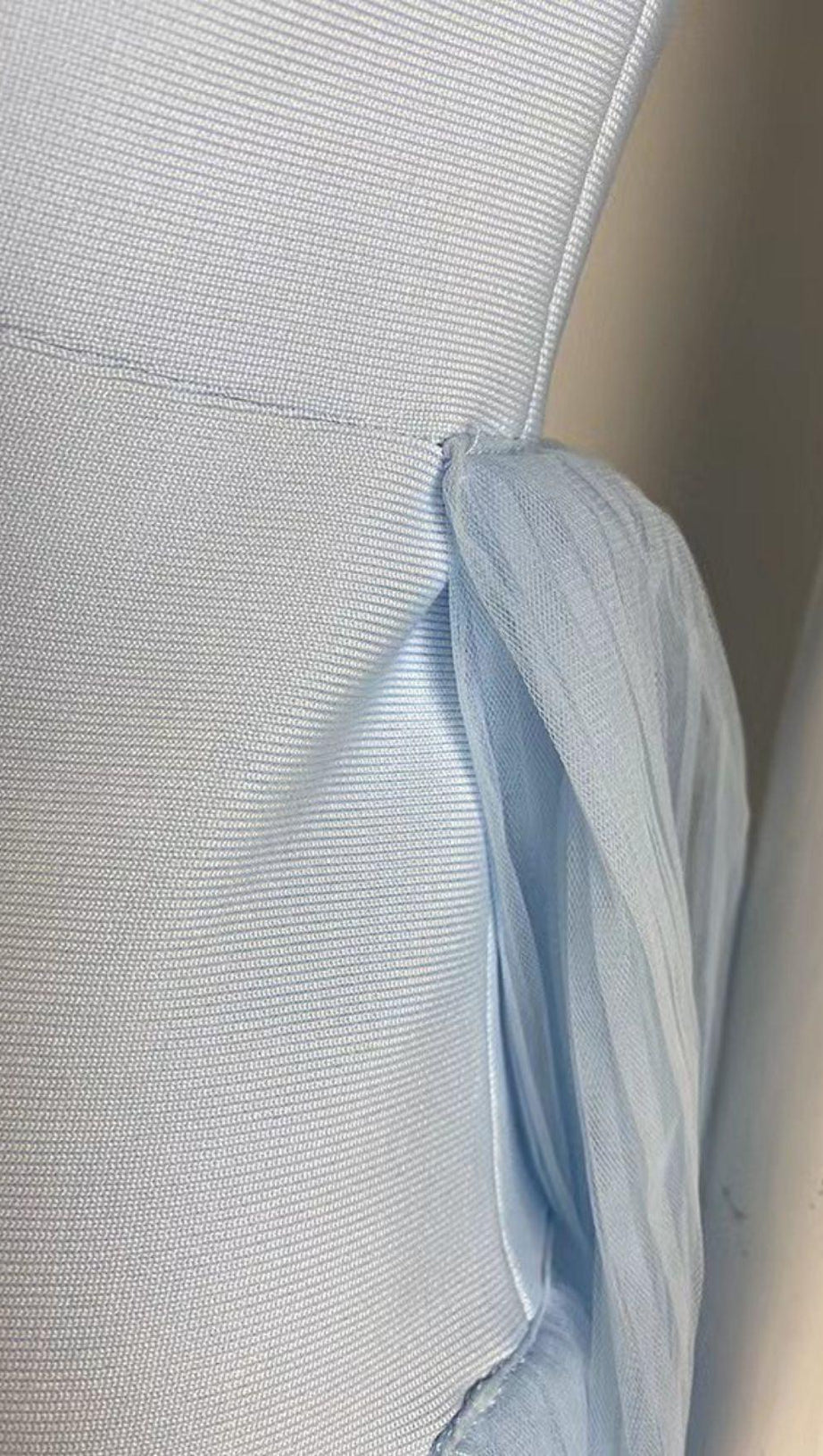 MESH STITCHED DRESS IN LIGHT BLUE