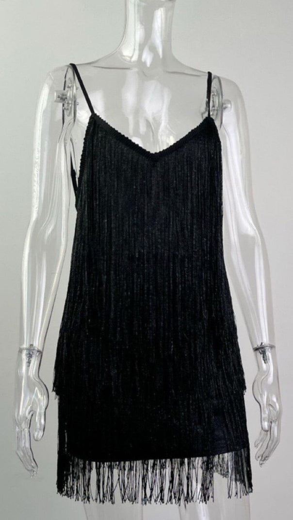 AIIZIE FRINGED SUSPENDER DRESS IN BLACK - product image