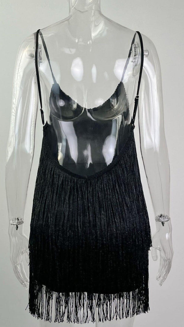 AIIZIE FRINGED SUSPENDER DRESS IN BLACK - product image