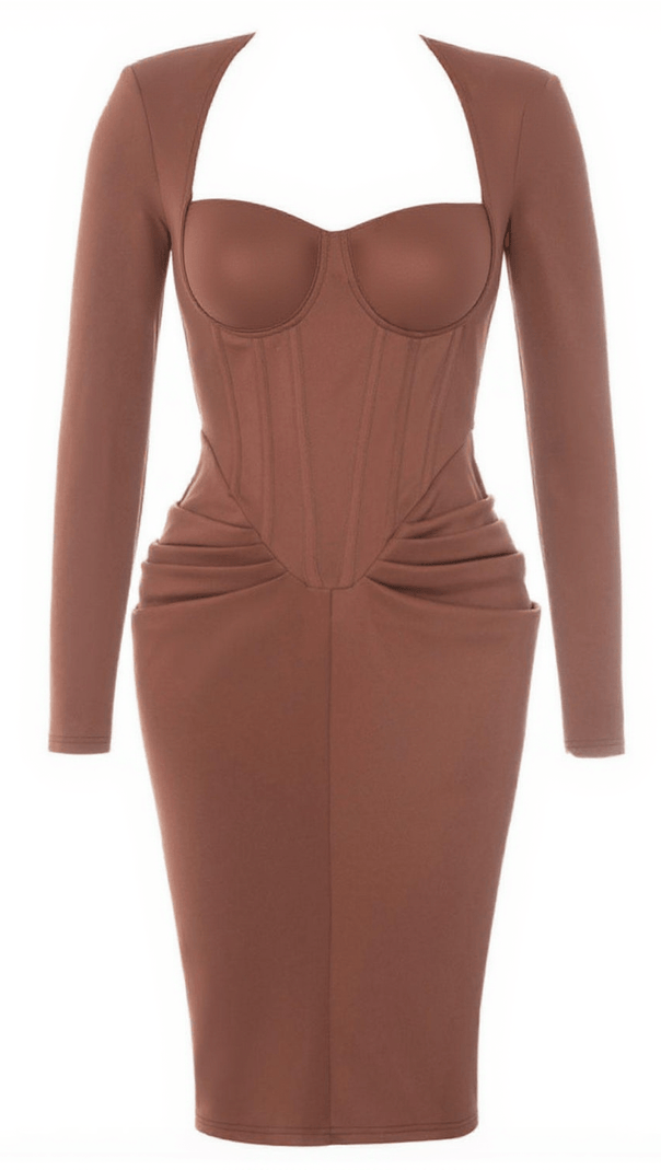 AIIZIE NOELANI LONG SLEEVE CORSET MIDI DRESS - product image