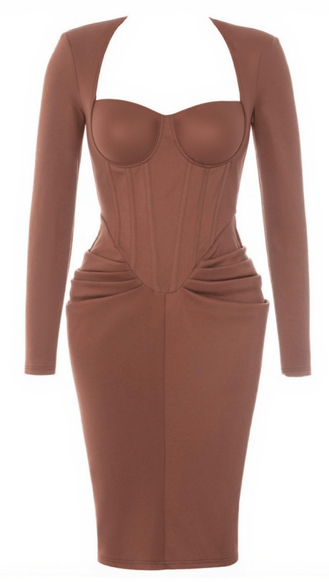 NOELANI LONG SLEEVE CORSET MIDI DRESS