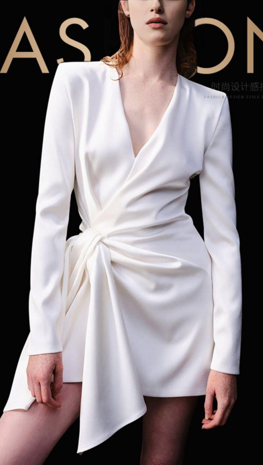 IRREGULAR LONG SLEEVE DRESS IN WHITE