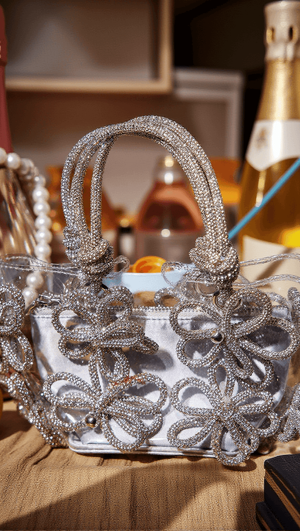 AIIZIE CHRYSANTHEMUM CRYSTAL FLOWER BAG IN SILVER - product image