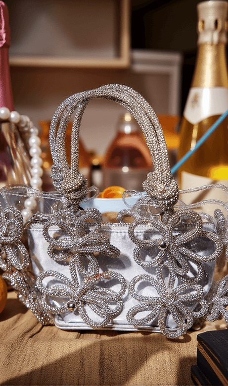 Chrysanthemum Crystal Flower Bag In Silver